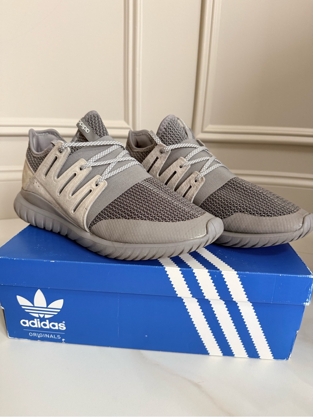adidas Tubular Men's Light Gray Knit Slip-On Sneakers